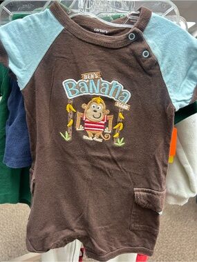 Carter's Brown & Light Blue 'Ben's Banana Stand' Monkey One-Piece